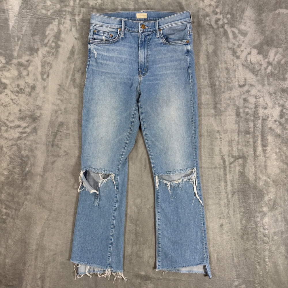 Mother The Insider Crop Step Fray Jeans Womens Size 29 Light Blue Distressed